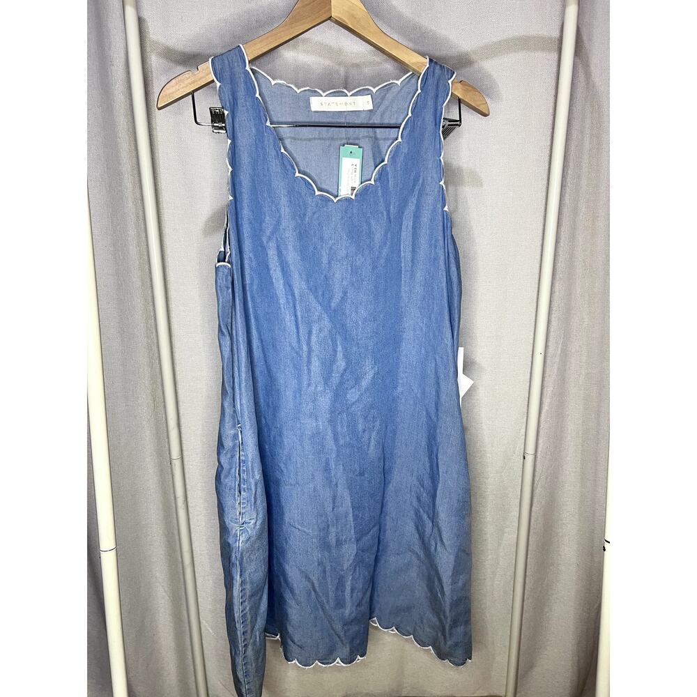 NWT Stitchfix Statement Chambray‎ Scalloped Sleevesless Mini Dress